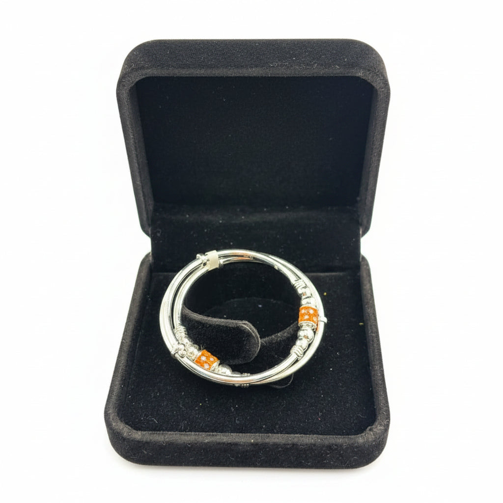 925 Sterling Silver Baby Kada Pair with Orange Charm Detail