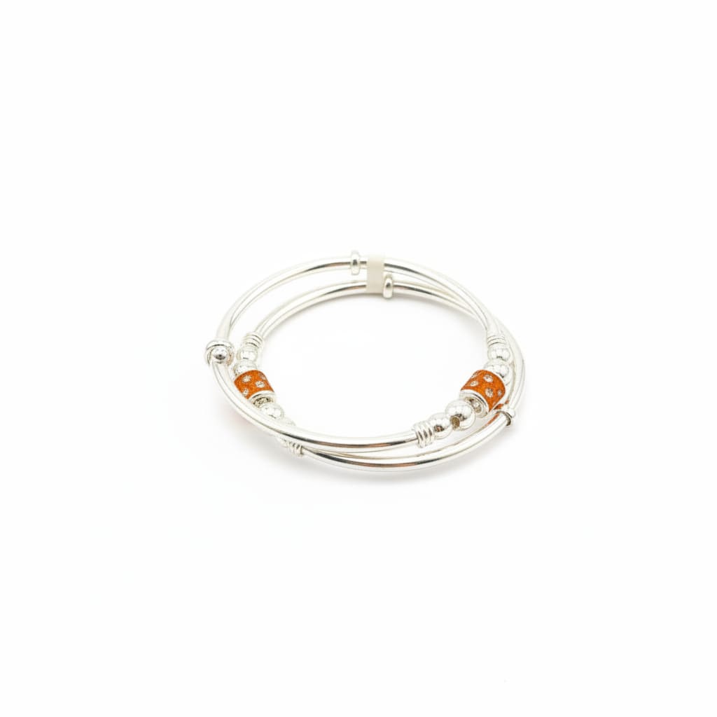 925 Sterling Silver Baby Kada Pair with Orange Charm Detail