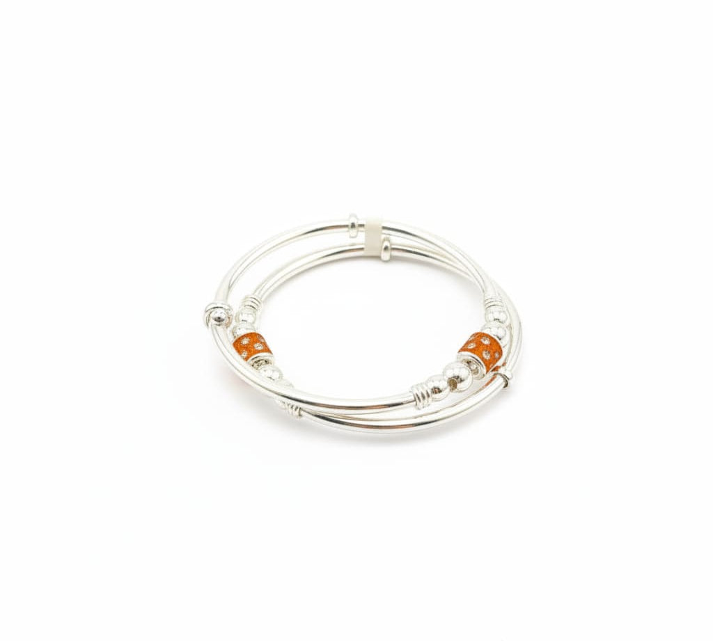 925 Sterling Silver Baby Kada Pair with Orange Charm Detail