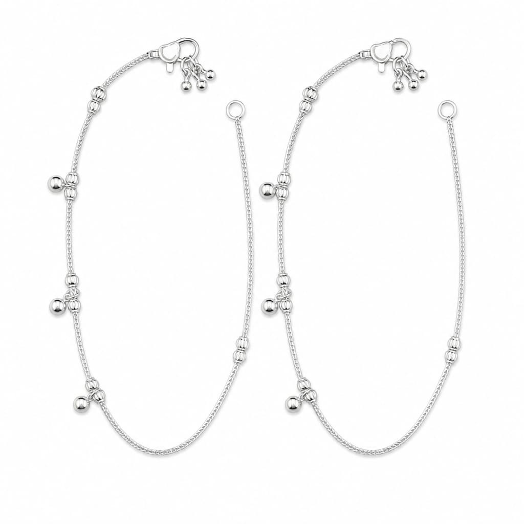 925 sterling silver ball dangle anklet pair on pure white background