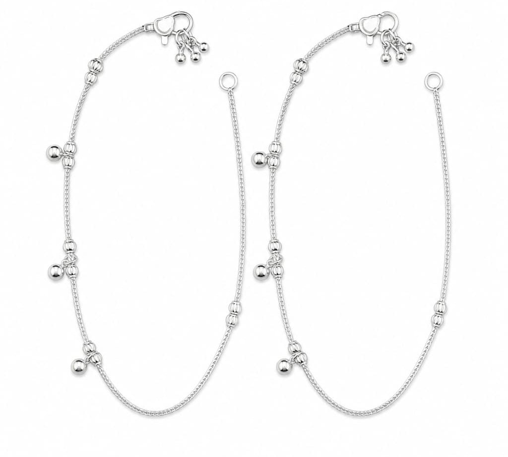 925 sterling silver ball dangle anklet pair on pure white background