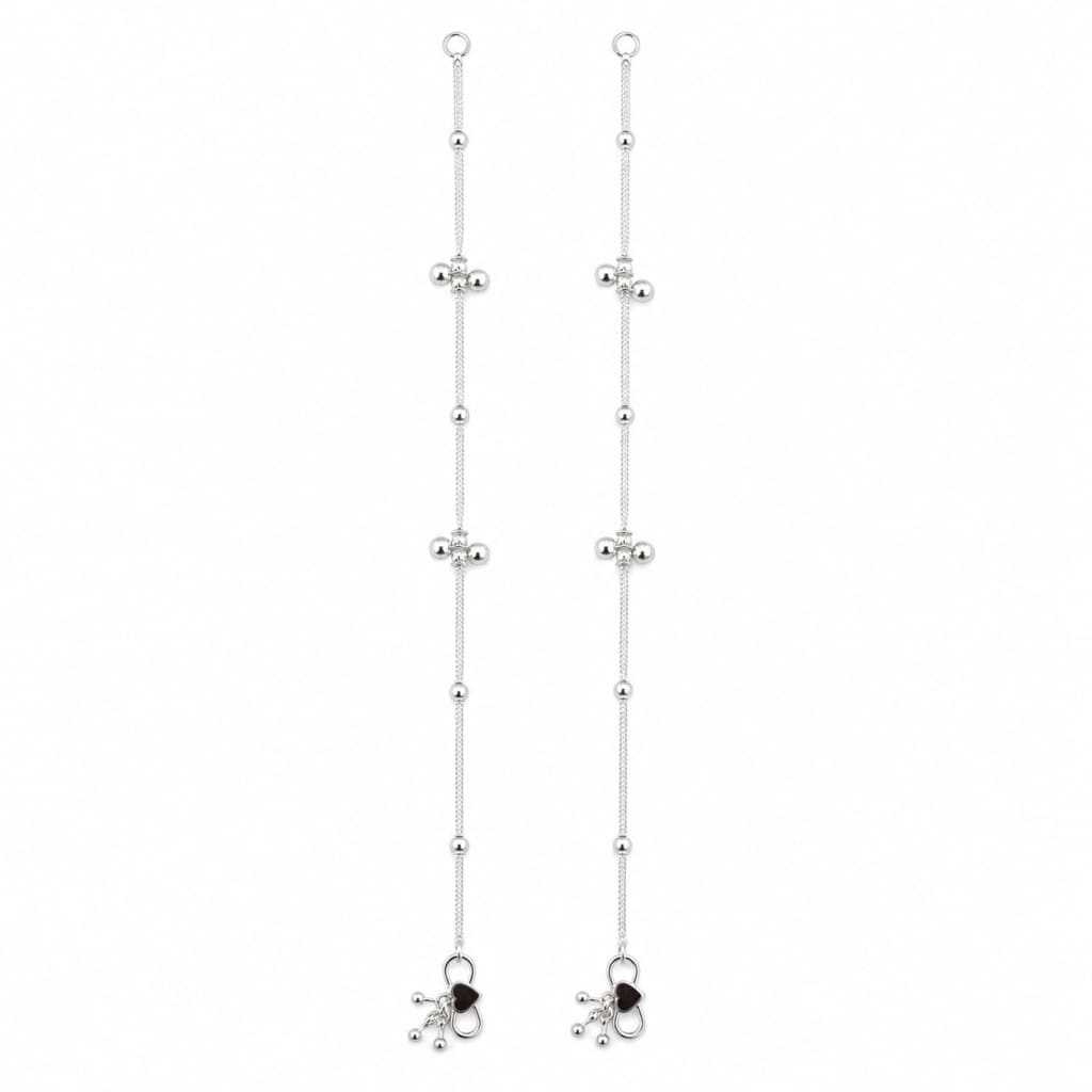 925 sterling silver bead cluster adult anklet pair on white background
