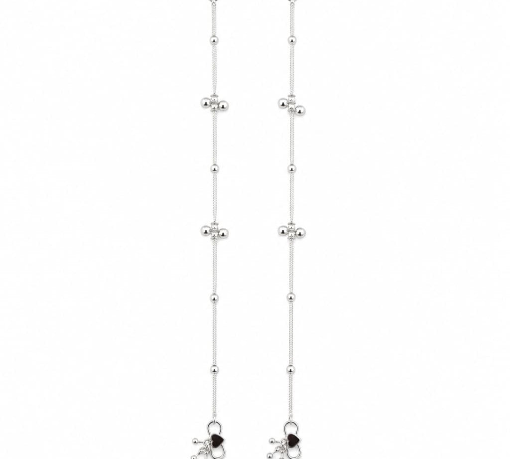 925 sterling silver bead cluster adult anklet pair on white background