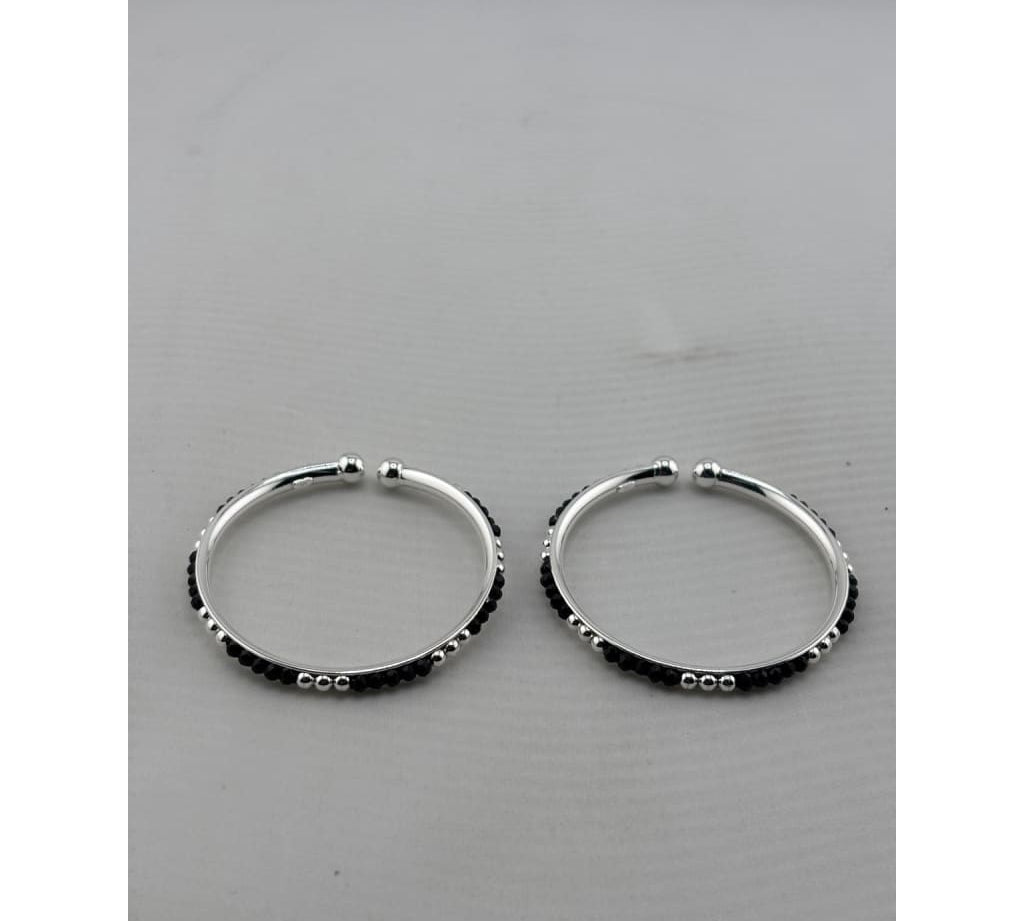 Kids silver black stone bangle pair original photo