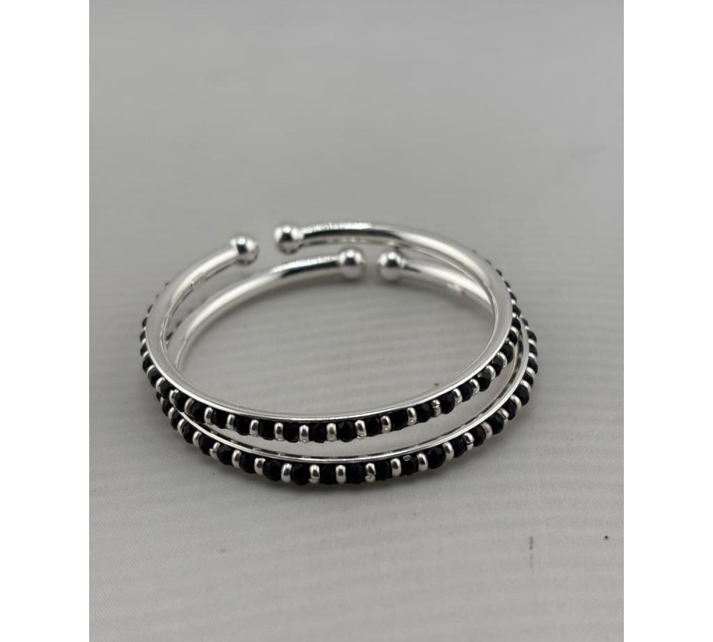 Original view of silver kids bangle pair with black stones