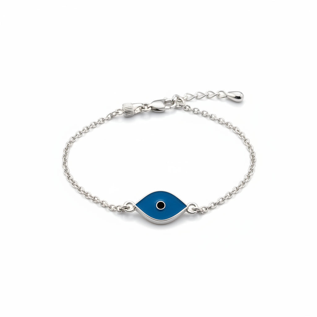 925 Sterling Silver Blue Evil Eye Chain Bracelet | 4g