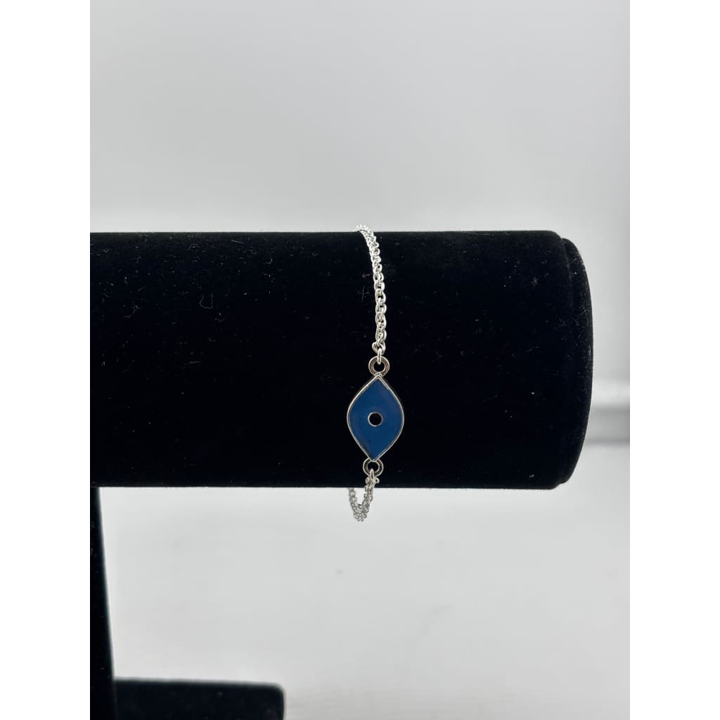 925 Sterling Silver Blue Evil Eye Chain Bracelet | 4g