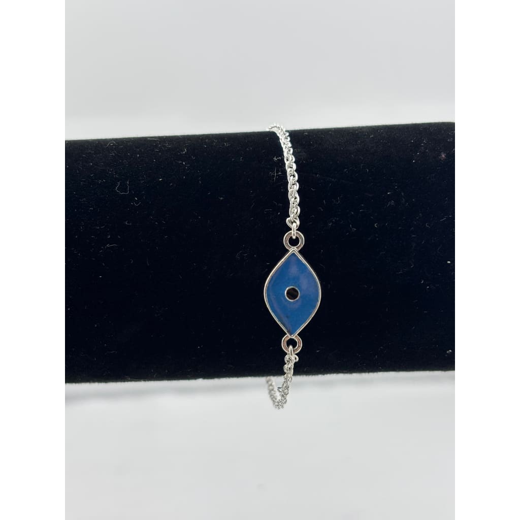 925 Sterling Silver Blue Evil Eye Chain Bracelet | 4g