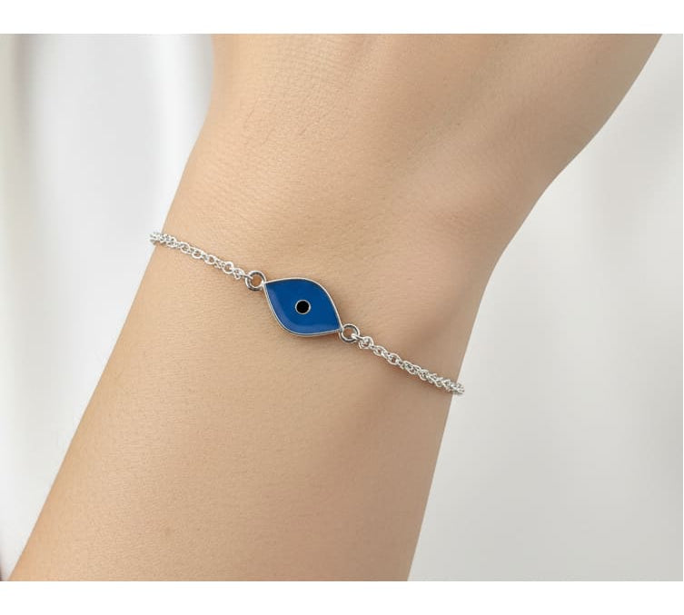 925 Sterling Silver Blue Evil Eye Chain Bracelet | 4g