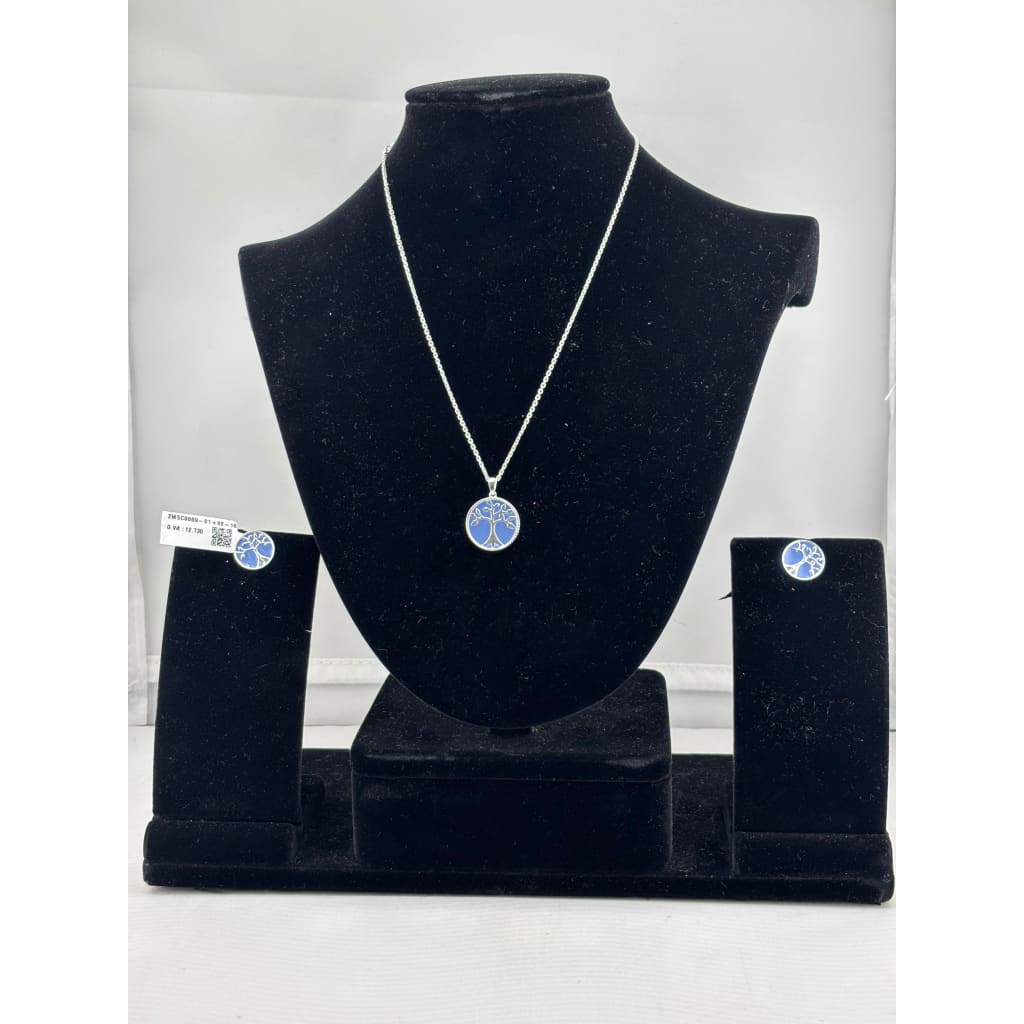 925 Sterling Silver Blue Tree of Life Necklace and Stud