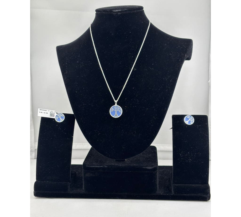 925 Sterling Silver Blue Tree of Life Necklace and Stud