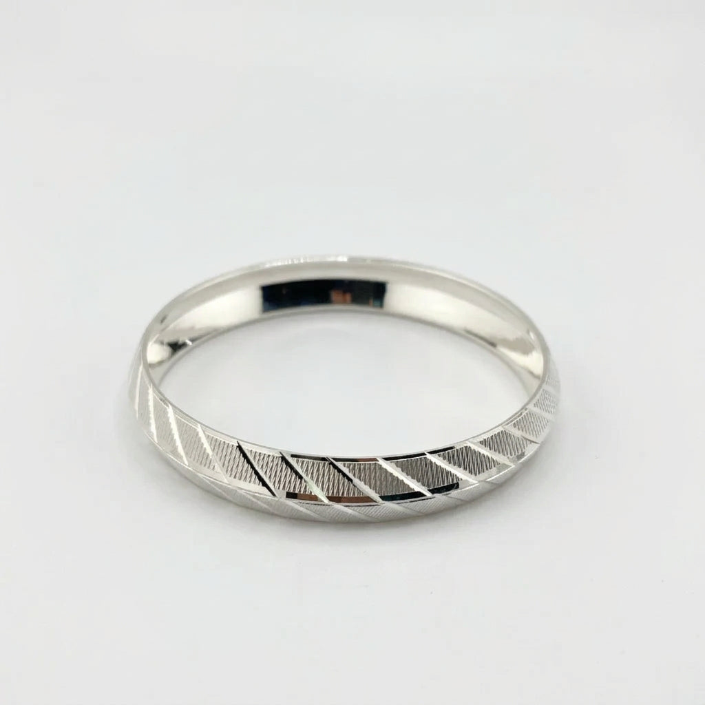 925 Sterling Silver Bold Diagonal-Cut Domed Bangle/Kada – view 5
