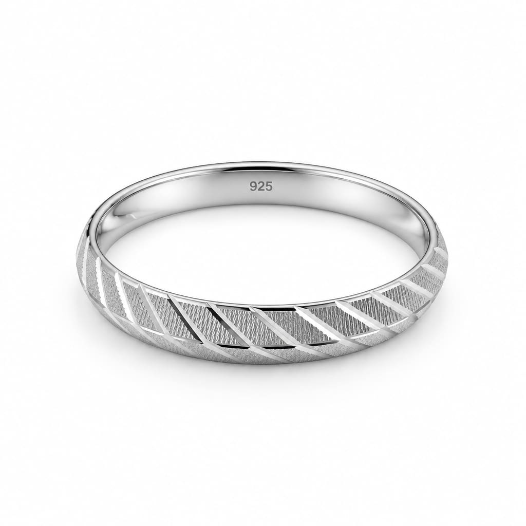 925 Sterling Silver Bold Diagonal-Cut Domed Bangle/Kada – view 3