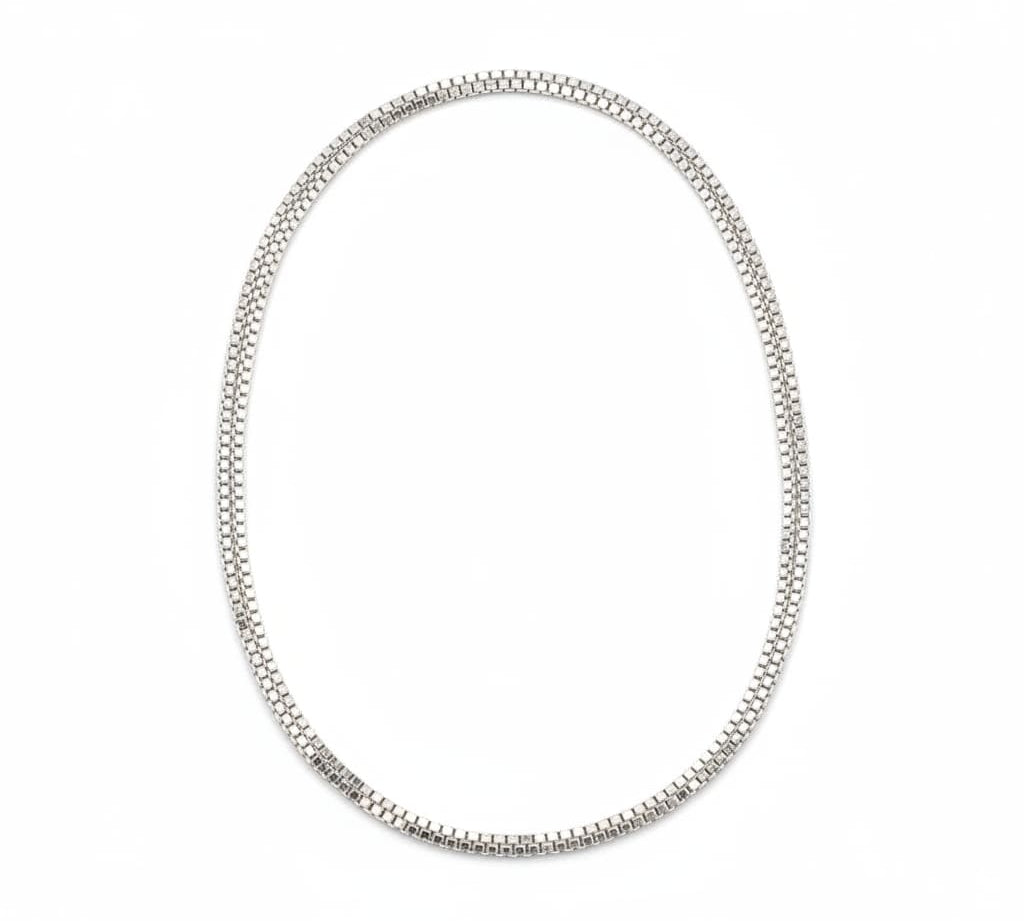 925 Sterling Silver Box Chain Necklace – Square Link Design