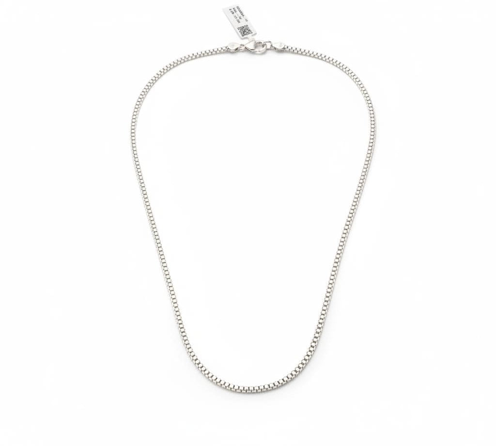 925 Sterling Silver Box Chain Necklace – Square Link Design