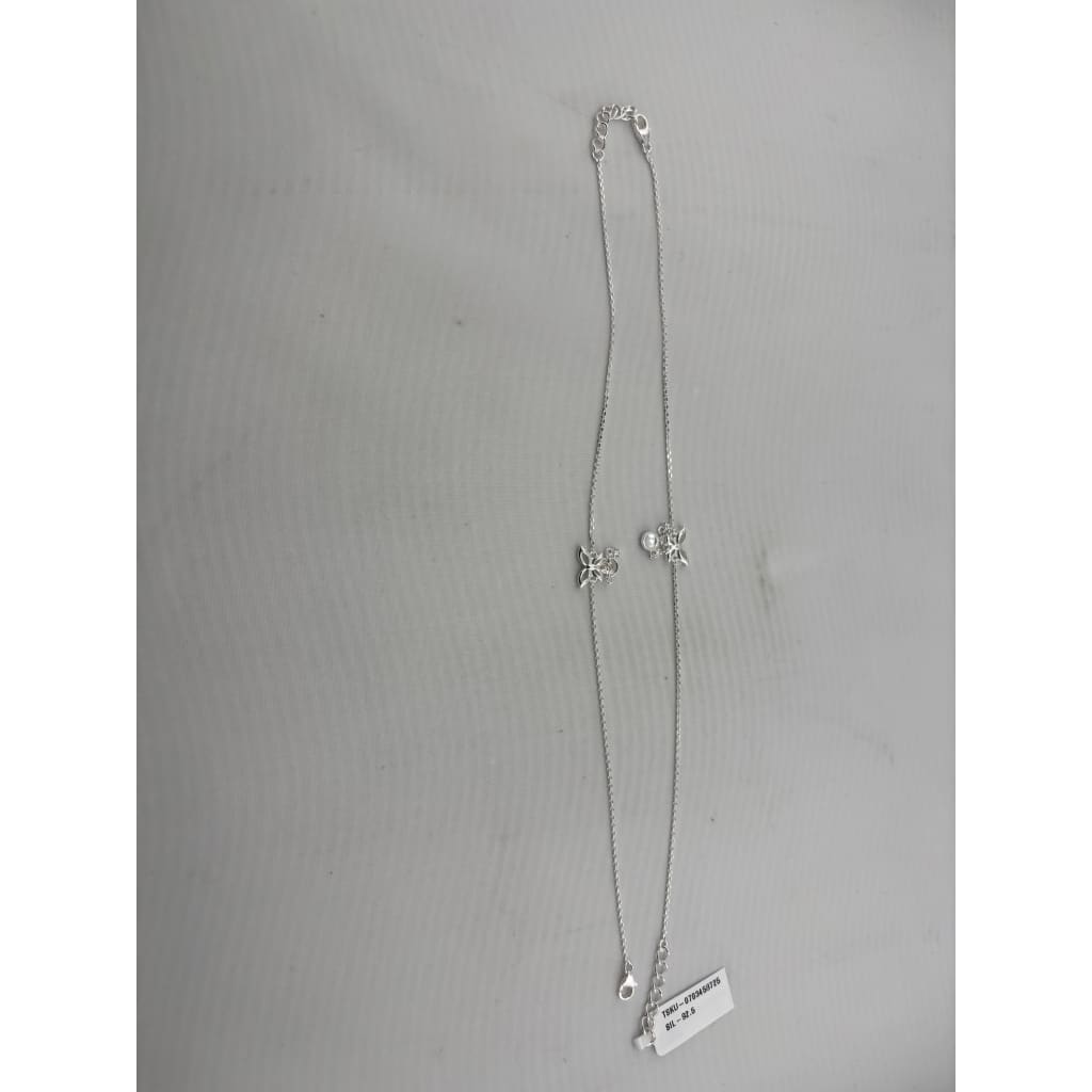 925 Sterling Silver Butterfly Charm Anklet with CZ Accent