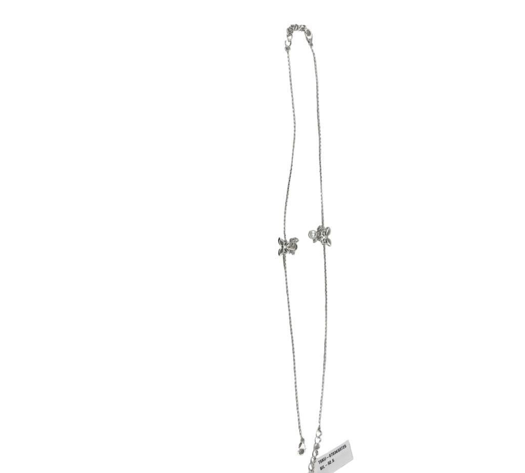 925 Sterling Silver Butterfly Charm Anklet with CZ Accent