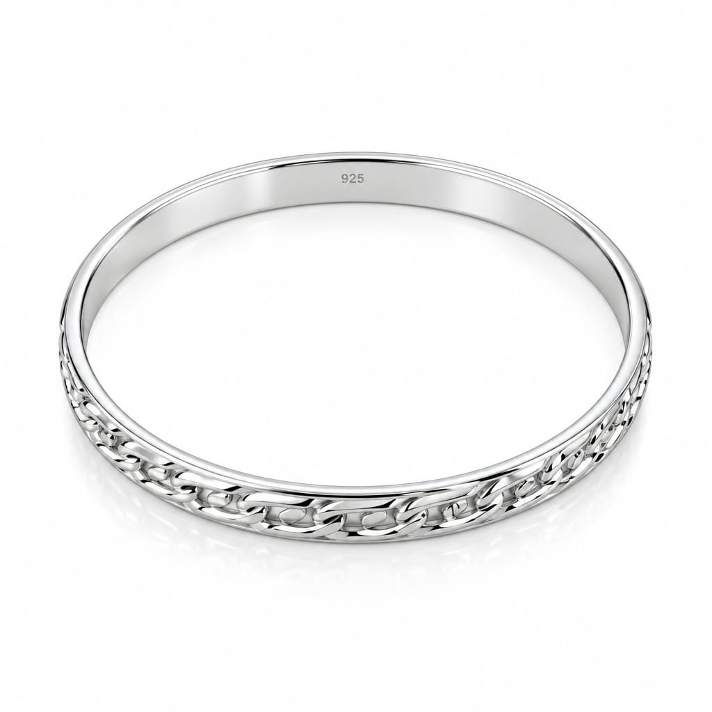 925 Sterling Silver Chain Link Embossed Bangle/Kada – view 5