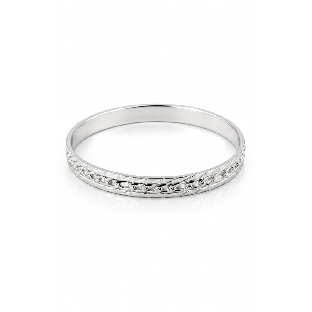 925 Sterling Silver Chain Link Embossed Bangle/Kada