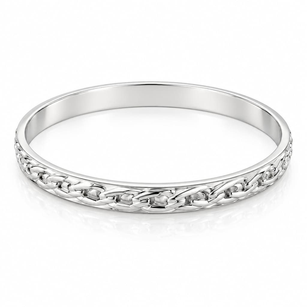 925 Sterling Silver Chain Link Embossed Bangle/Kada – view 2