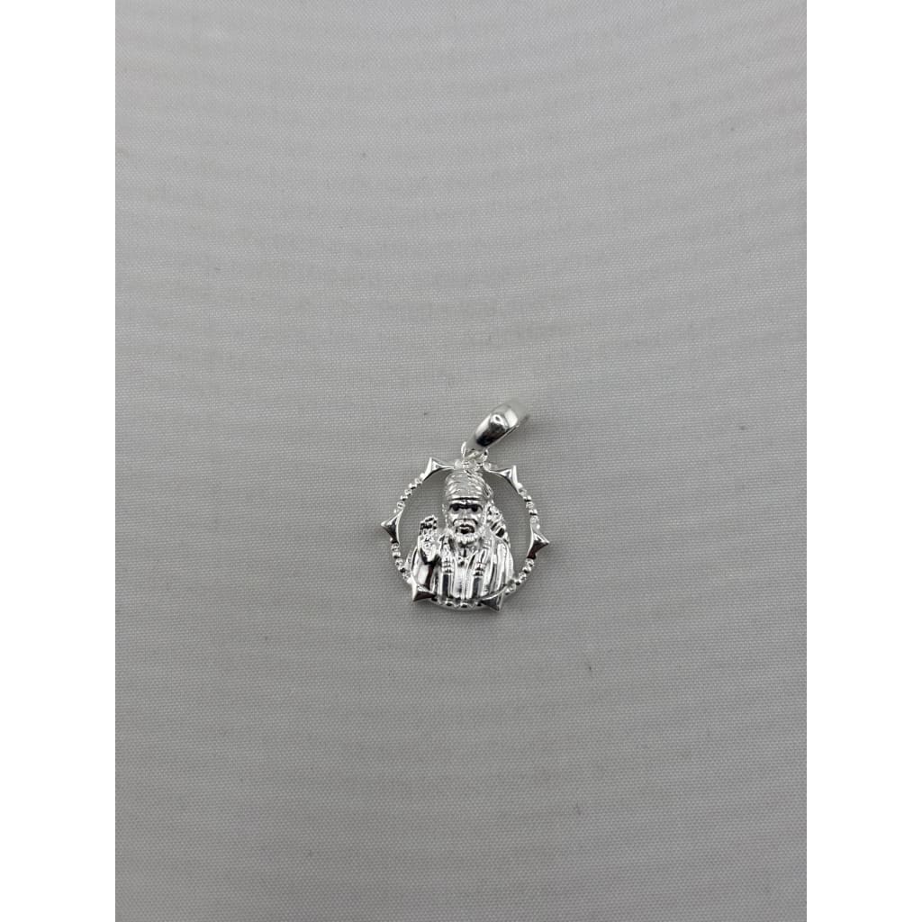 Circular Sai Baba sterling silver pendant full view