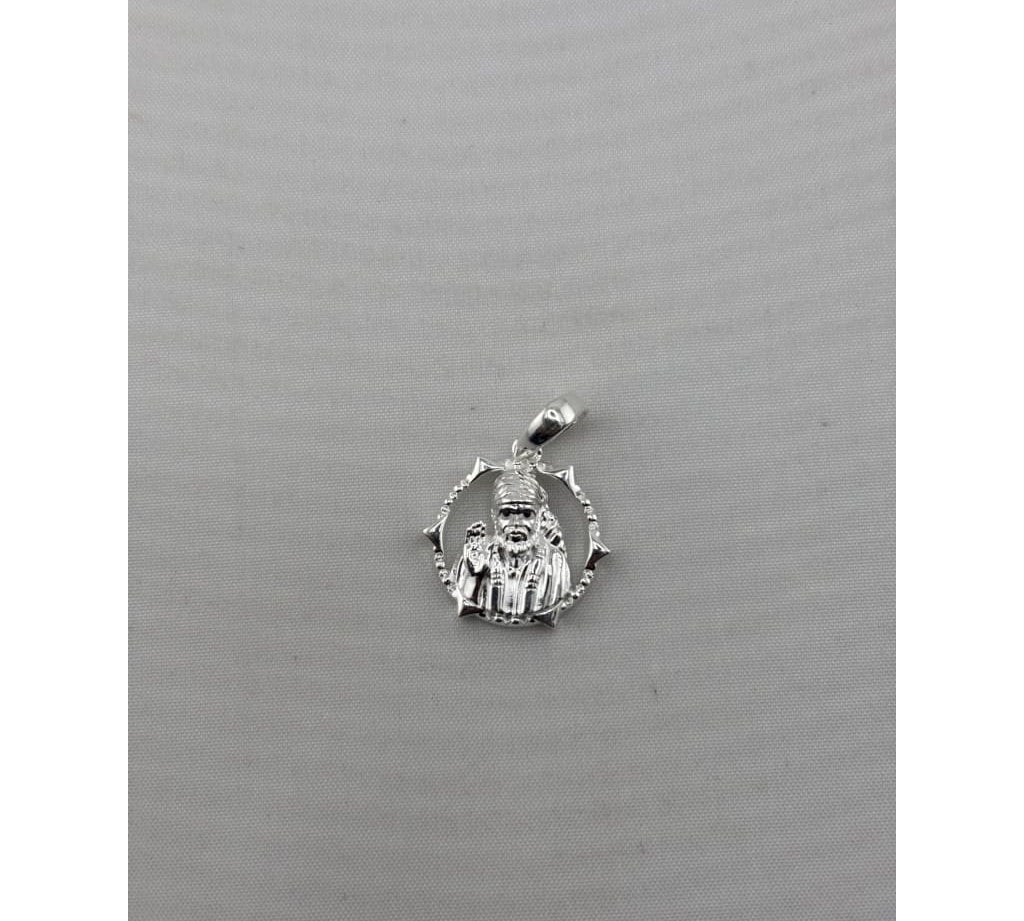 Circular Sai Baba sterling silver pendant full view