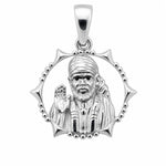 925 sterling silver circular Sai Baba pendant on a pure white background