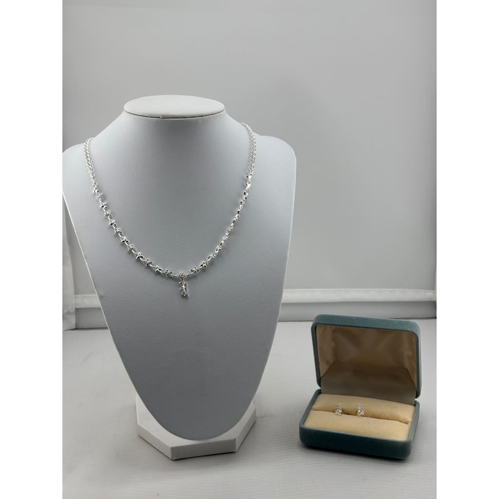 925 Sterling Silver Clover CZ Necklace and Earrings Set