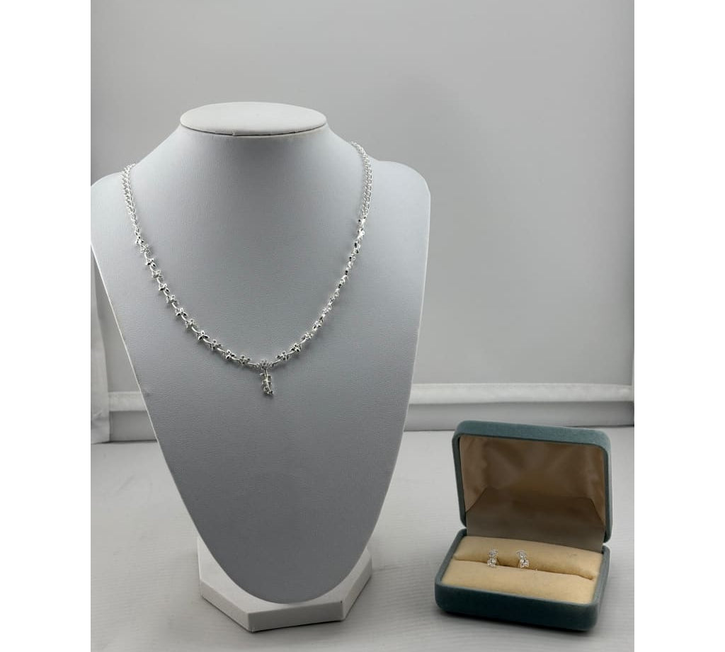 925 Sterling Silver Clover CZ Necklace and Earrings Set