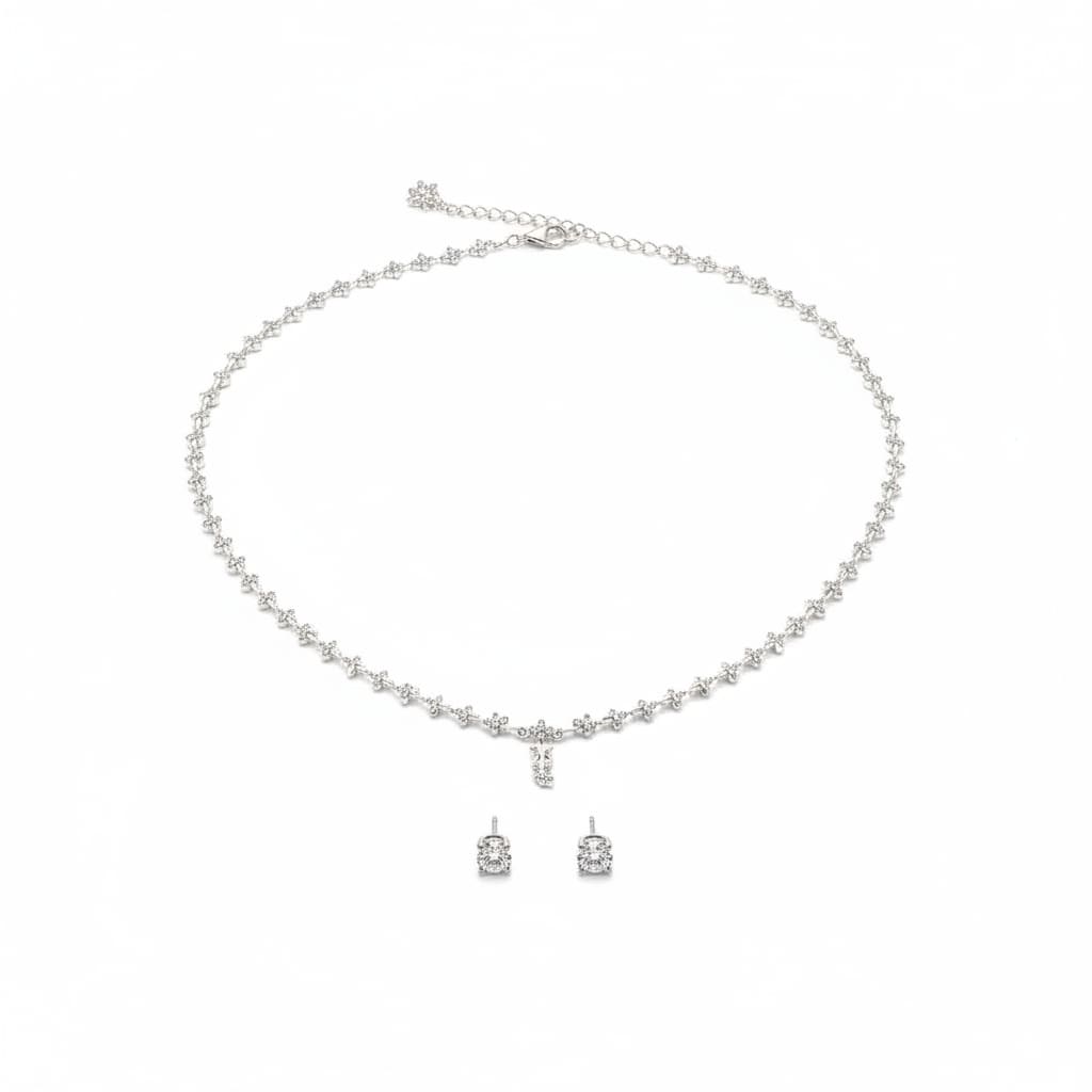 925 Sterling Silver Clover CZ Necklace and Earrings Set