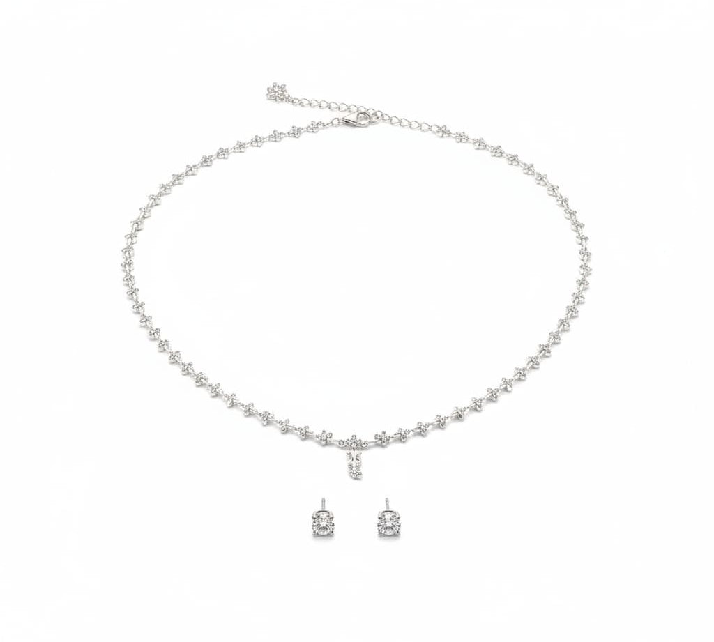 925 Sterling Silver Clover CZ Necklace and Earrings Set
