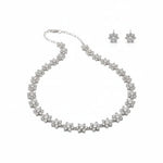 925 Sterling Silver Cluster Floral CZ Necklace and Earrings