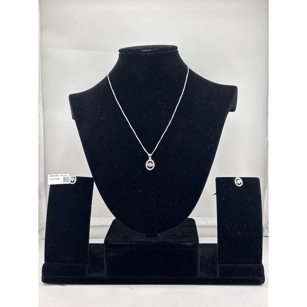 925 Sterling Silver Crescent Moon CZ Necklace and Stud