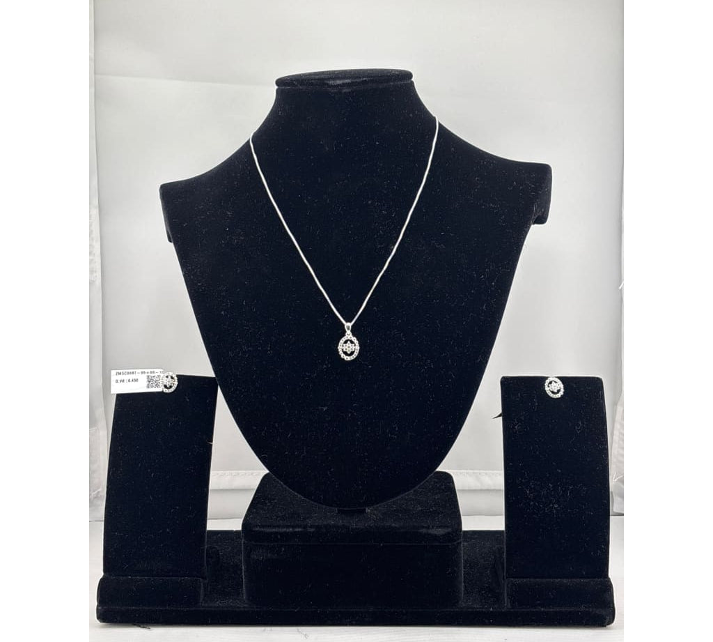 925 Sterling Silver Crescent Moon CZ Necklace and Stud