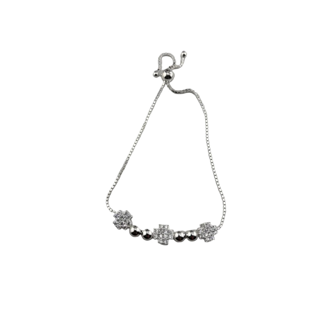 925 Sterling Silver Cross Floral CZ Adjustable Bracelet | 5g