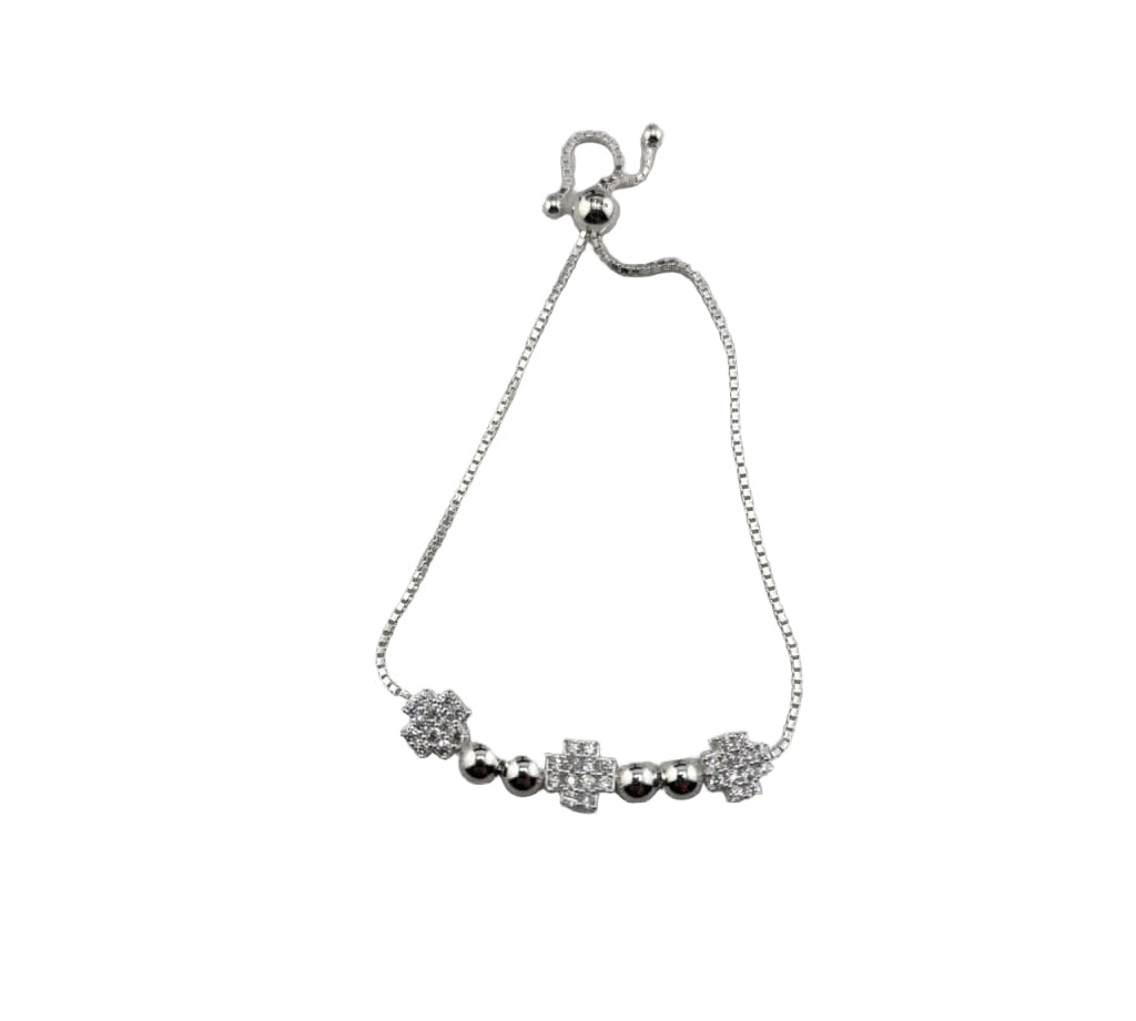 925 Sterling Silver Cross Floral CZ Adjustable Bracelet | 5g
