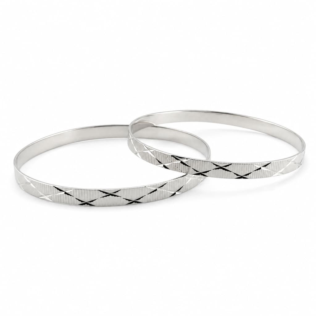 Pair of 925 sterling silver cross-pattern diamond-cut bangle bracelets, 60 mm