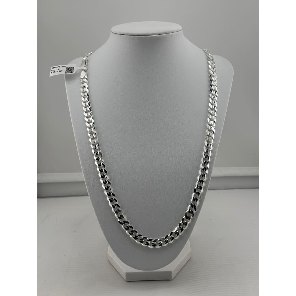 925 Sterling Silver Cuban Chain Necklace – Flat Curb Link