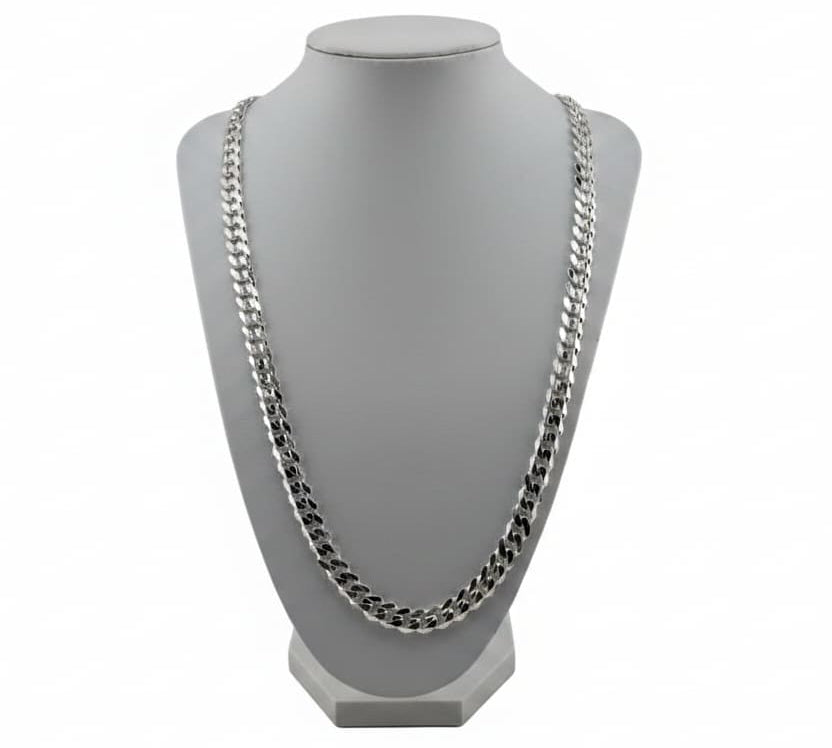 925 Sterling Silver Cuban Chain Necklace – Flat Curb Link