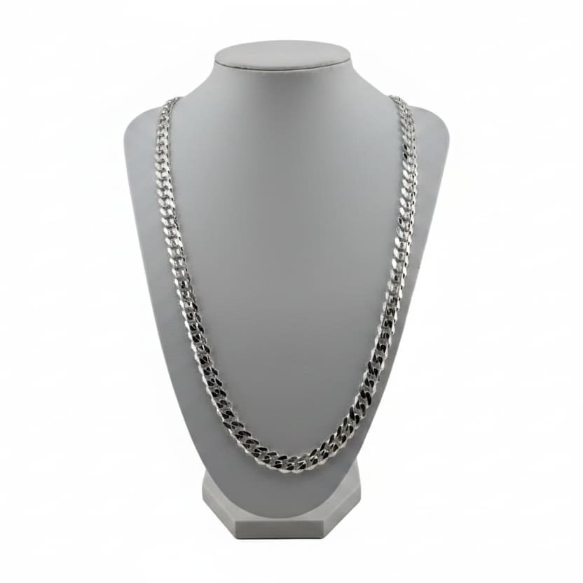 925 Sterling Silver Cuban Chain Necklace – Flat Curb Link