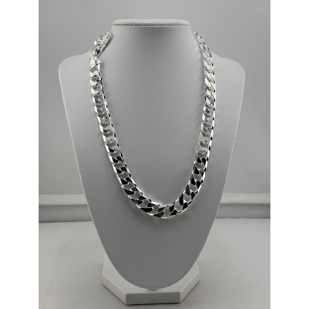 925 Sterling Silver Cuban Chain Necklace – Heavy Flat Link