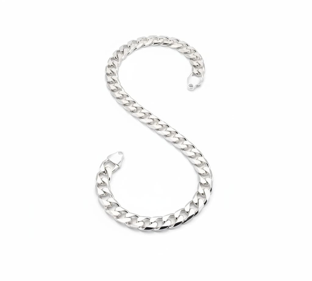925 Sterling Silver Cuban Chain Necklace – Heavy Flat Link