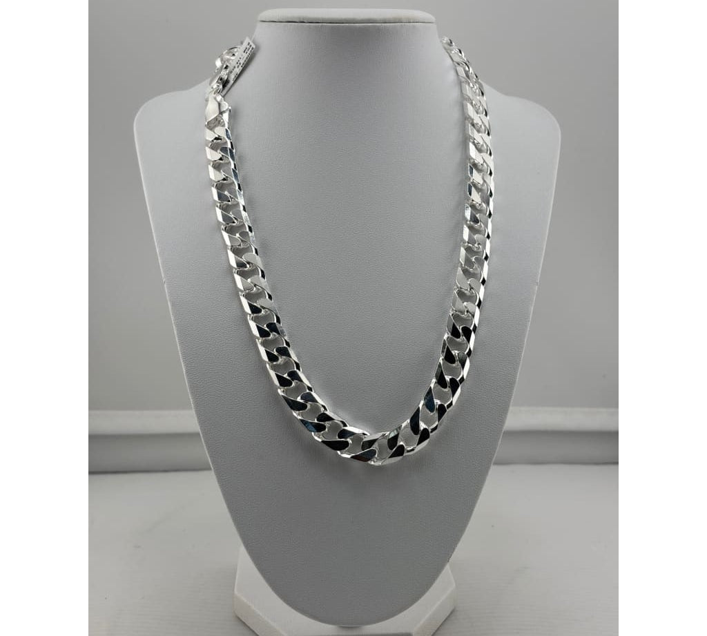 925 Sterling Silver Cuban Chain Necklace – Heavy Flat Link