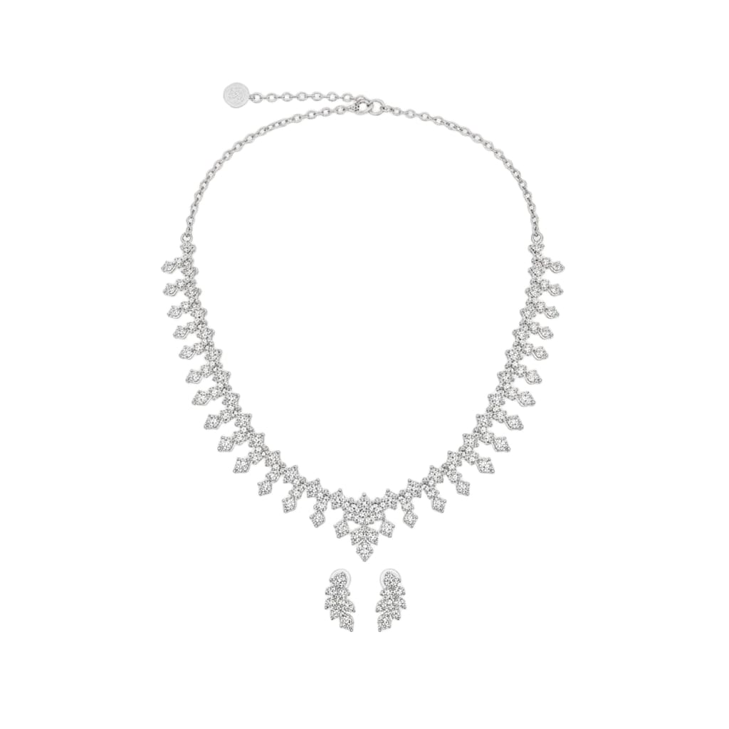 925 Sterling Silver CZ Necklace & Bracelet Set – Leaf