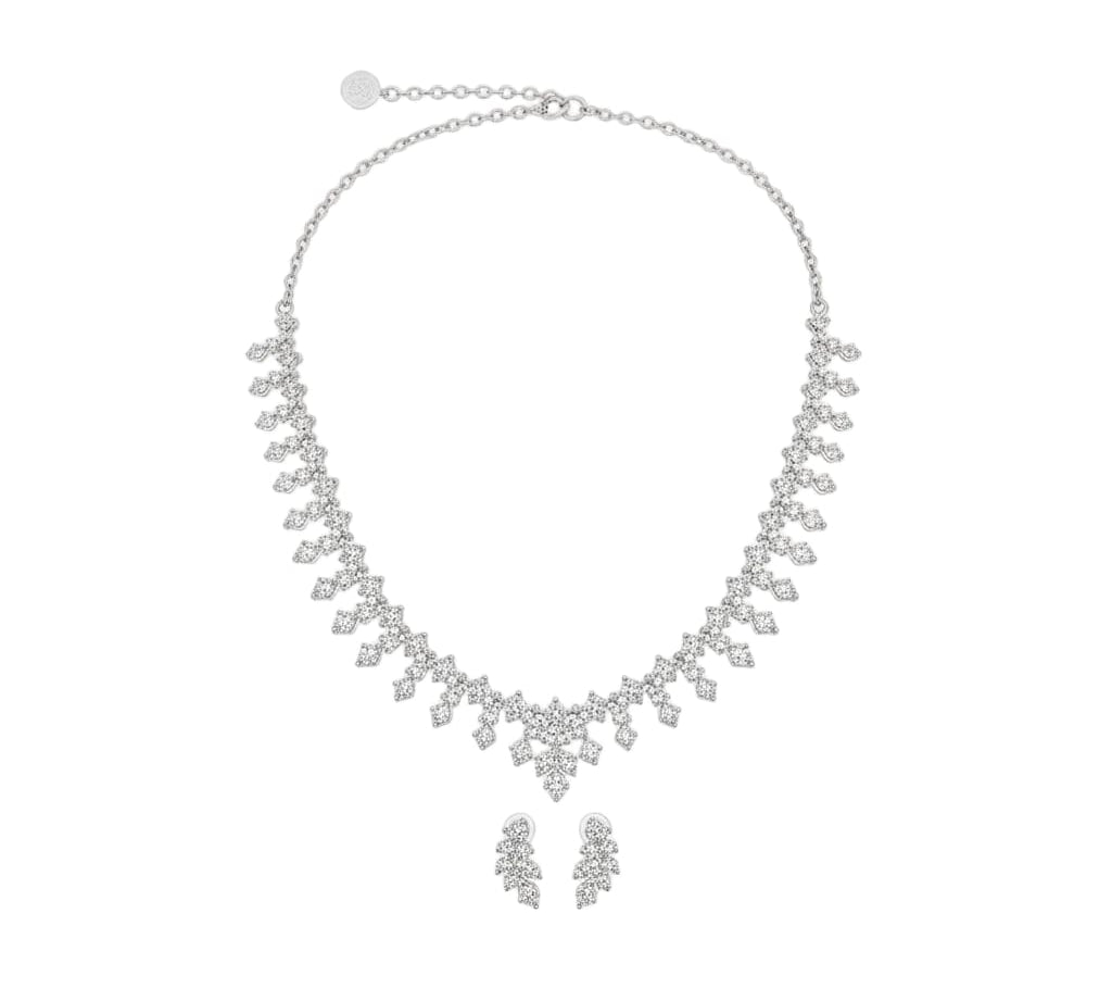 925 Sterling Silver CZ Necklace & Bracelet Set – Leaf