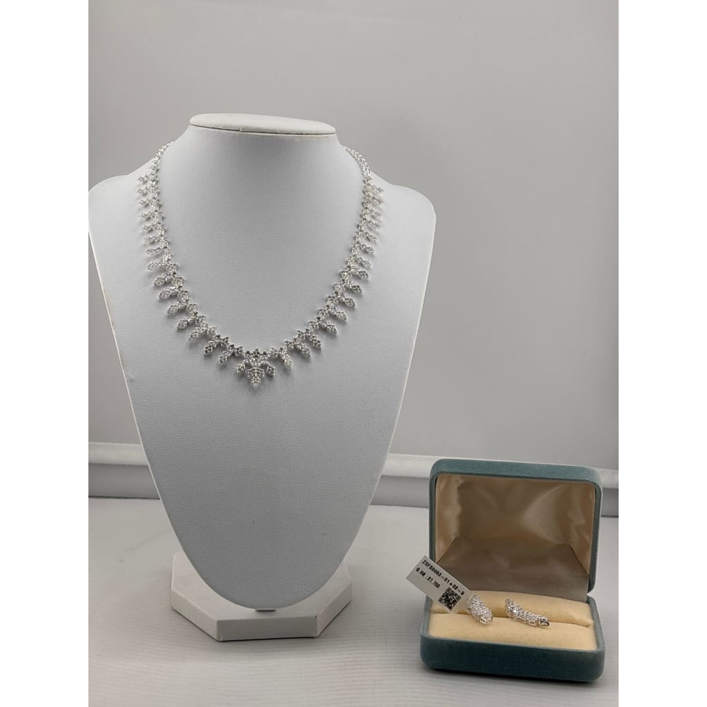 925 Sterling Silver CZ Necklace & Bracelet Set – Leaf