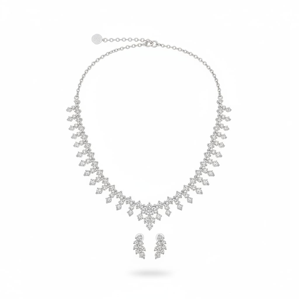 925 Sterling Silver CZ Necklace & Bracelet Set – Leaf