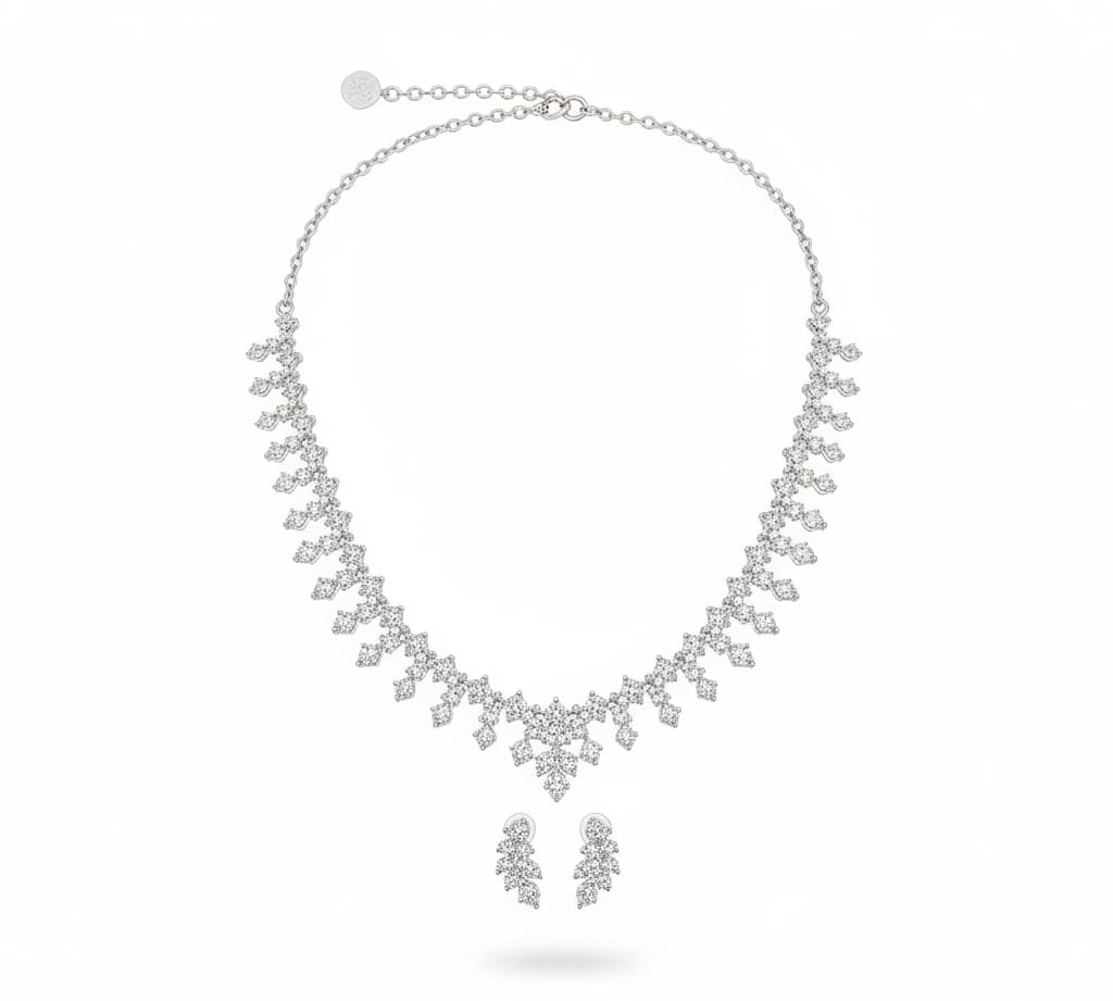 925 Sterling Silver CZ Necklace & Bracelet Set – Leaf