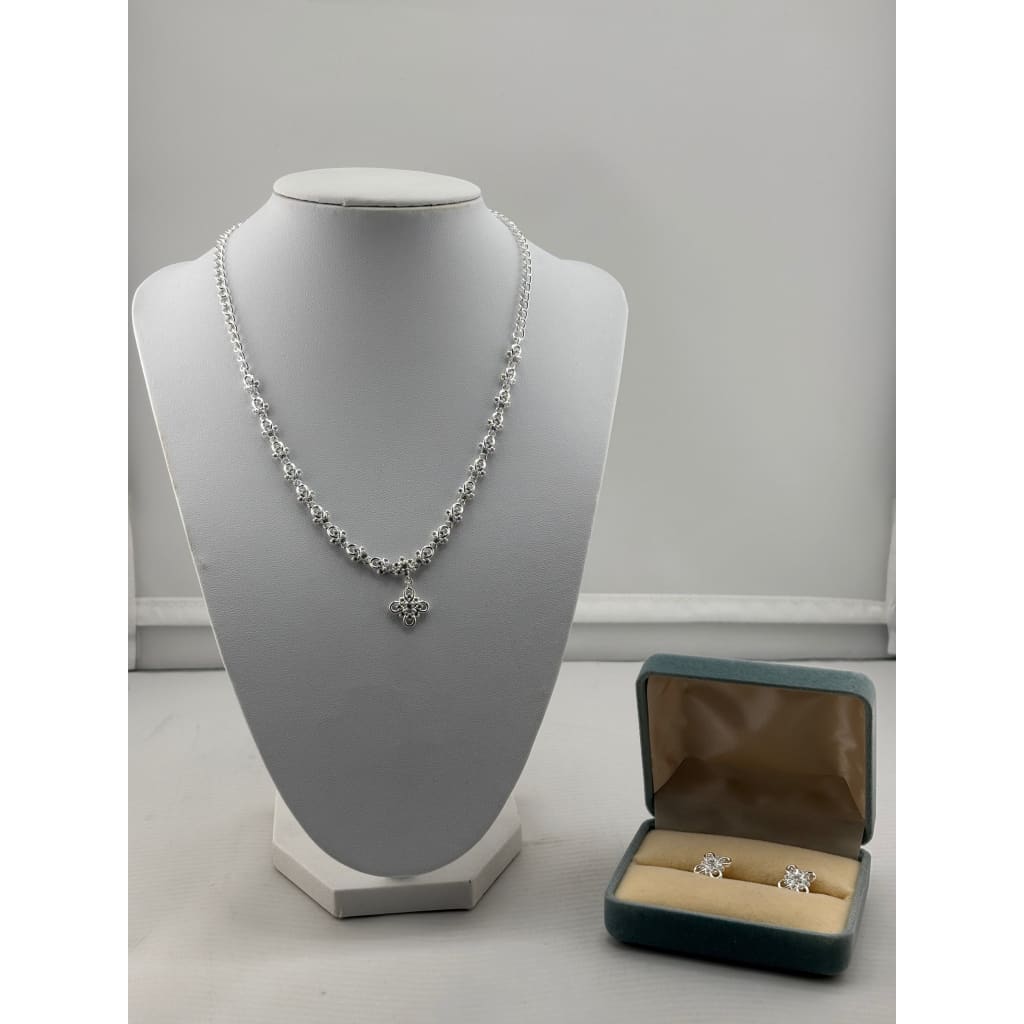 925 Sterling Silver CZ Necklace & Earrings Set – Floral