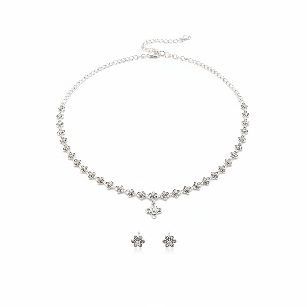 925 Sterling Silver CZ Necklace & Earrings Set – Floral